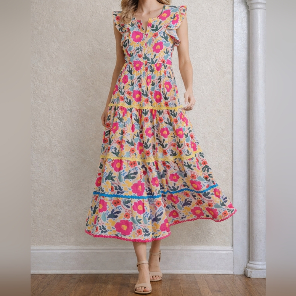 CROSBY by Mollie Burch Pink and Orange Sundress Sleeveless Sweetheart